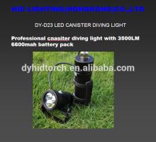 latest design canister diving light,DY-D24,caving diving professional light,3pcs XML2 LED,3500LUMEN,9000mah batterypack,runt pow