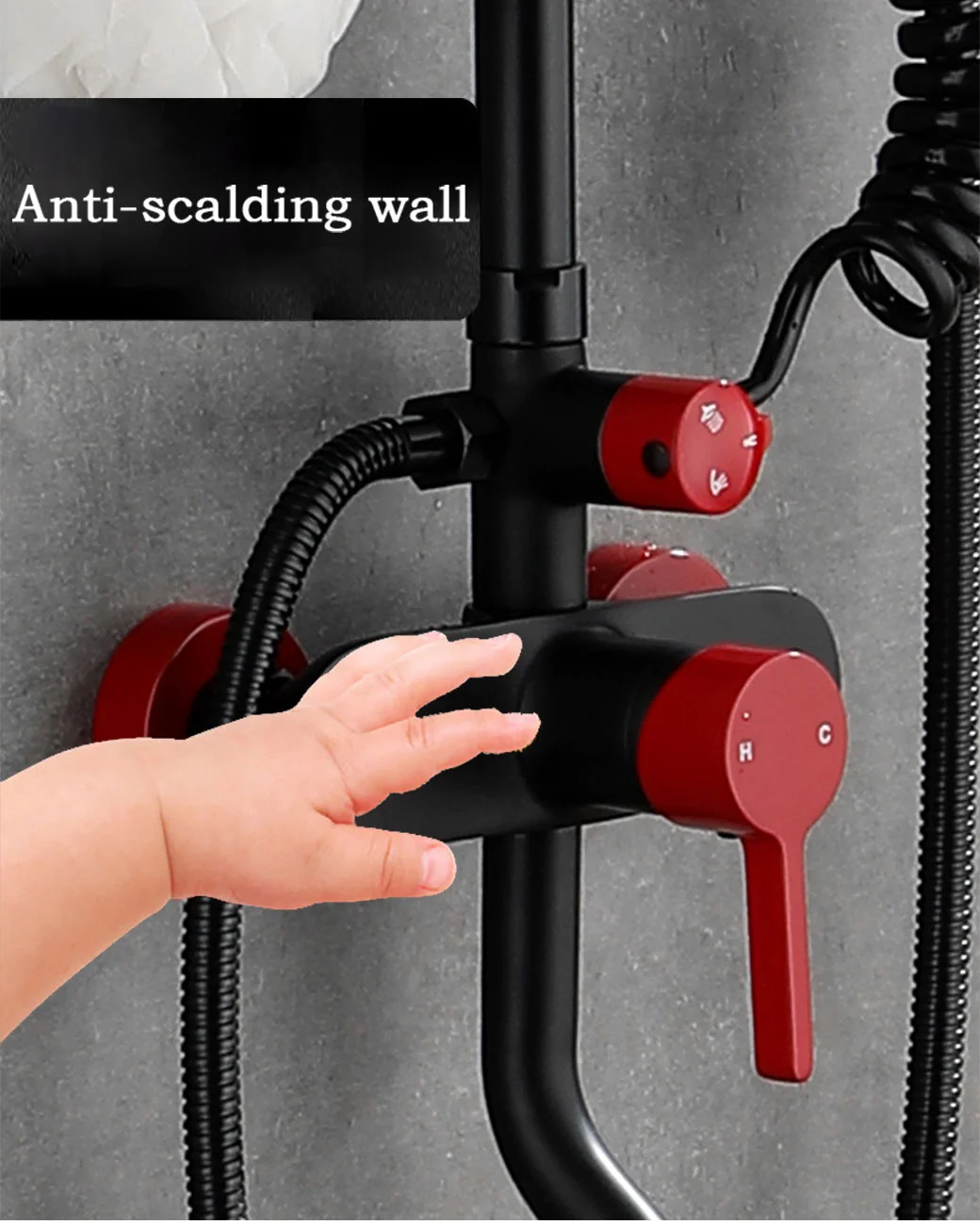 Bathroom Accessory Brass 4 Functions Hand Shower Set with Matt Black Wall Mounted Water Outlet Bracket