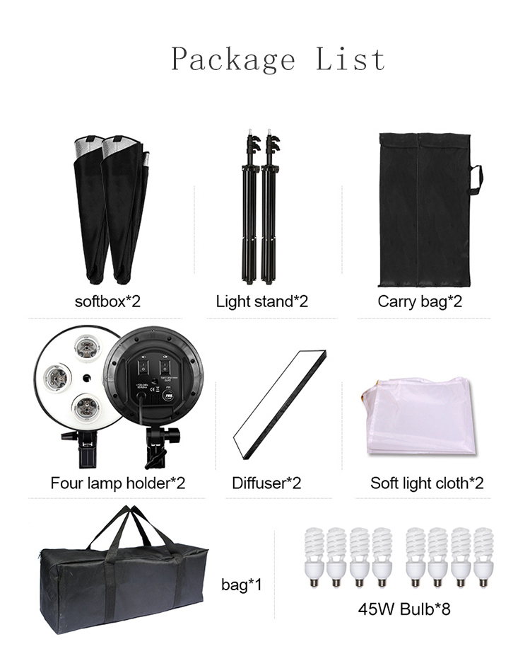 Photo Studio Lighting kit med E27 4-i-1 lamphuvudhållare Foto Video Porträtt och produktfotografering Continuous Softbox