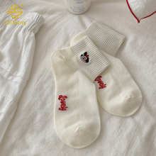 Korean version cartoon short tube socks ins embroidered mesh