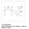 2 tums Claw Hook 5000KG med Znic Plated Ytbehandling