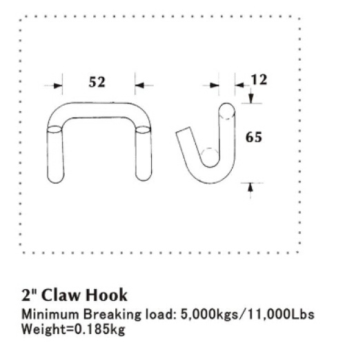 2 tums Claw Hook 5000KG med Znic Plated Ytbehandling