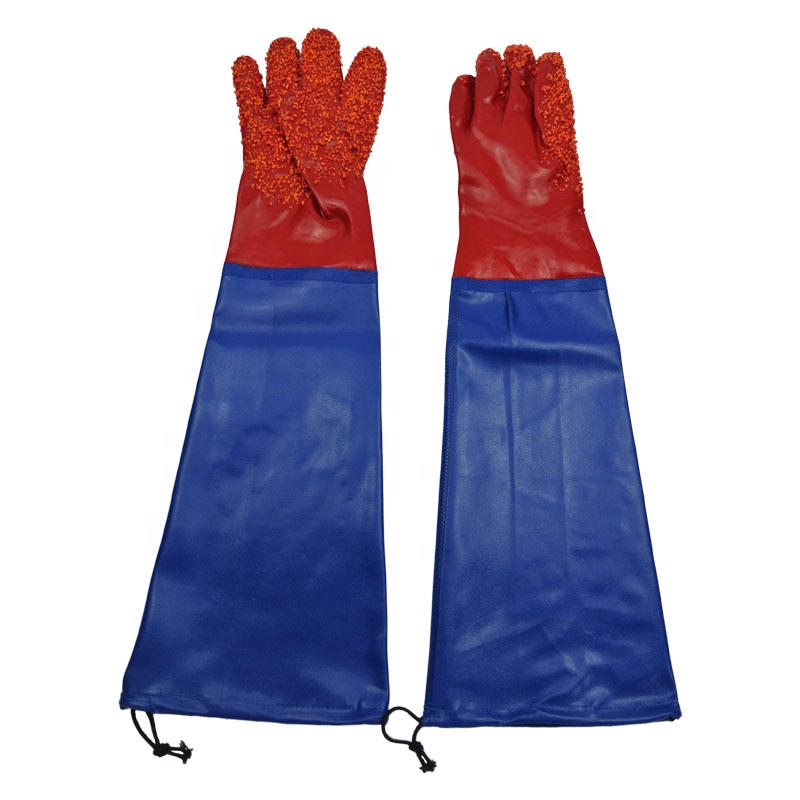 Chubasquero de PVC granulado rojo con manga guantes 60cm