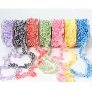 3/4 Inch Elastic Plaid Ruffle Ribbon Tape