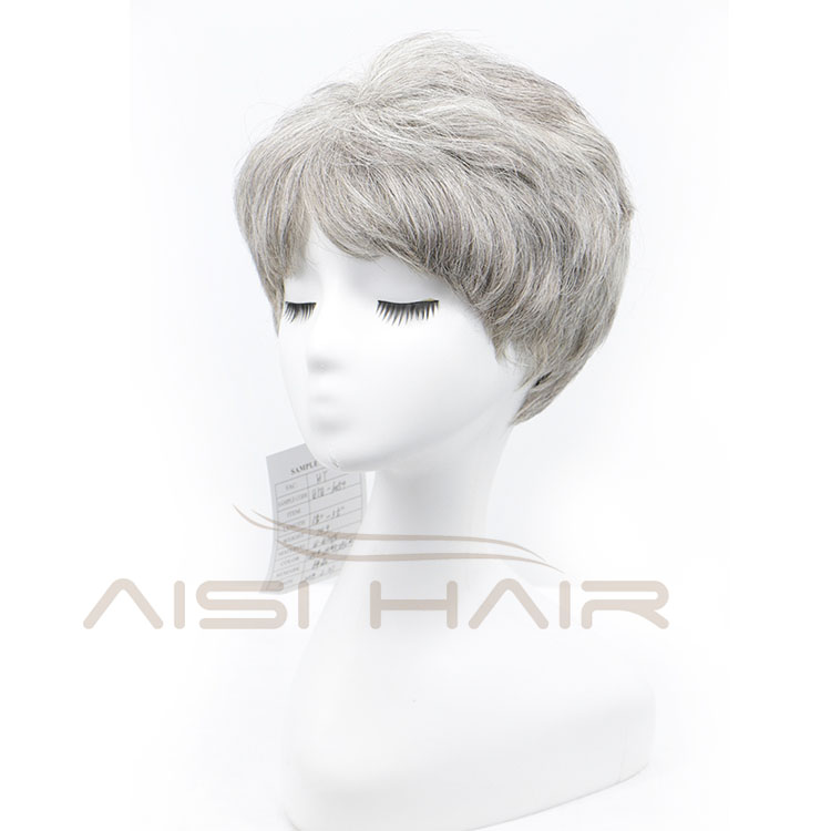 Aisi Hair Machine Made Piece Curly  Unprocessed Brazilian Short Pixie Cut Gray Wig Human Hair