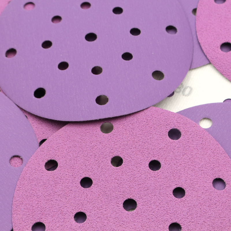 SUNPLUS Hook and Loop Purple Film Backing Aluminum Oxide Sanding Disc Strong Ceramic Film Sandpaper