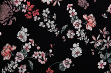 High Quality Camellia Pattern Black Printed Fabrics