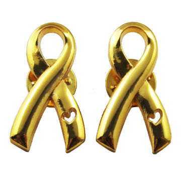 gold metal awareness ribbon lapel pin