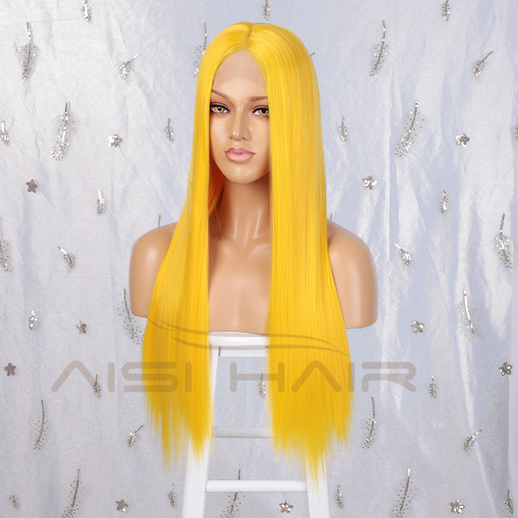 Aisi Hair Top Quality Long Silky Straight Yellow Wig Cosplay Swiss Lace Wig Cheap Synthetic Lace Frontal Wigs For Black Women