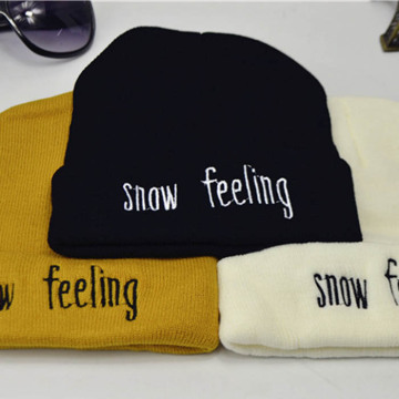 Flat Embroidered Beanie Knitted Hat