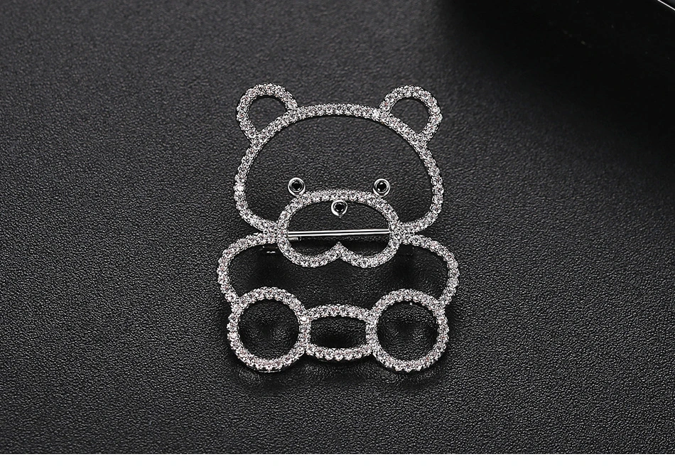 Fashion Jewelry Accessories Bear CZ Animal Brass Brooch