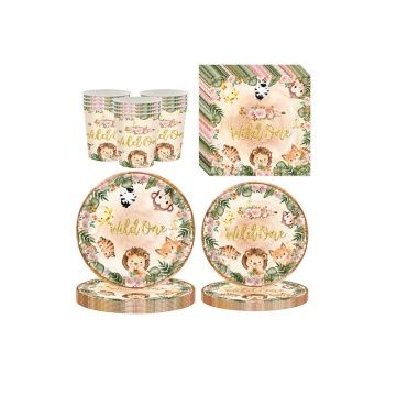 Jungle Animal Party Supplies: 140PCs Theme Decor & Disposable Tableware Sets for Wild One Birthday