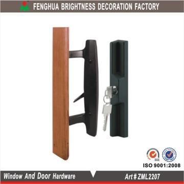 Mortise Lock Patio Door Handle, Black, Wood Handle