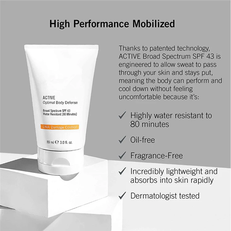 Custom Wholesale Active Broad Spectrum Sunscreen SPF 43