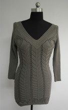 Fashion ladies double side V neck long pullover sweater