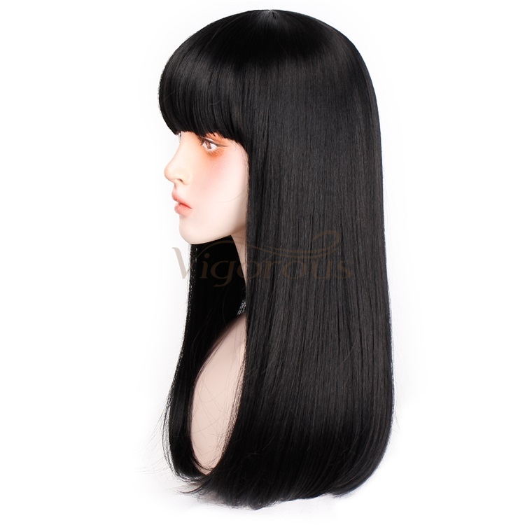 Vigorous 24" Long Straight Wig with Bangs Heat Resistant Synthetic Hair Wigs for White Black Women Cosplay