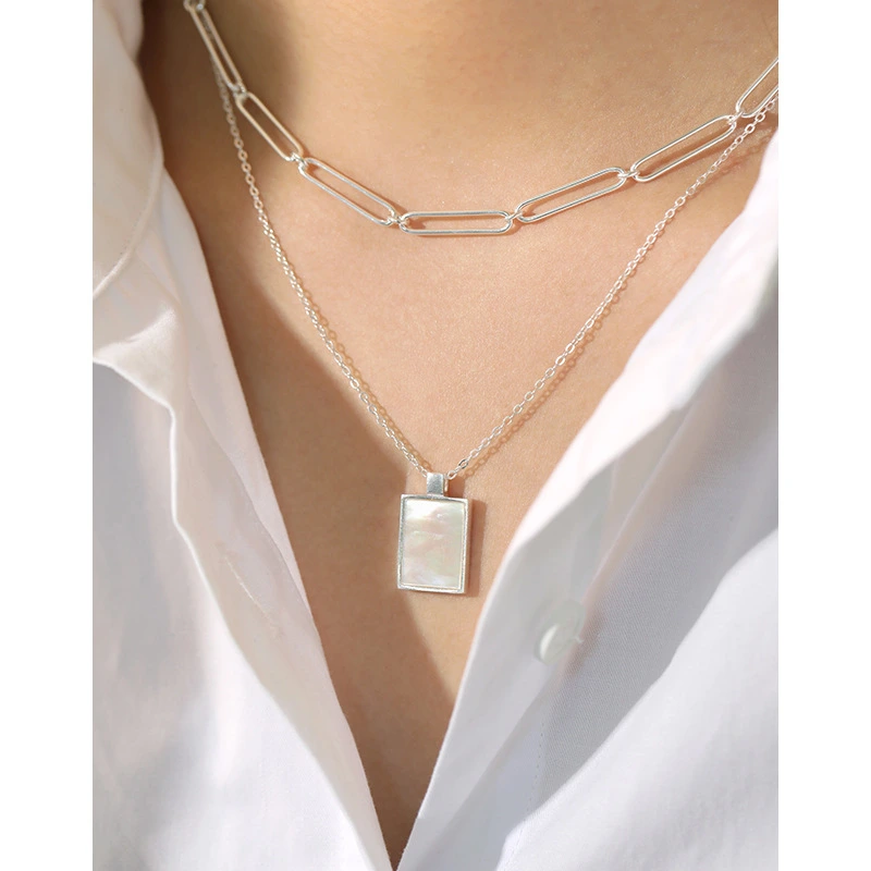 Fashion Geometry Square Plate Shell Necklace Jewelry