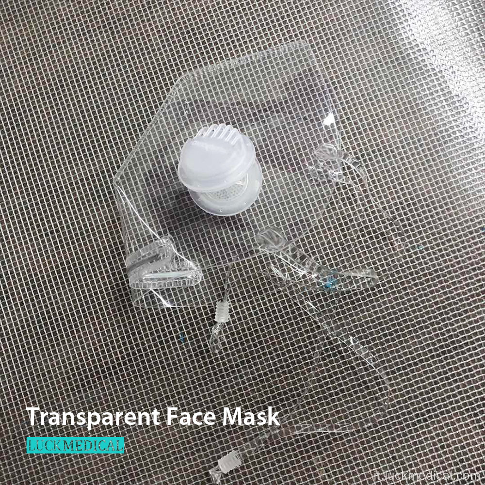 Maschera per il viso in plastica trasparente con doppie valvole