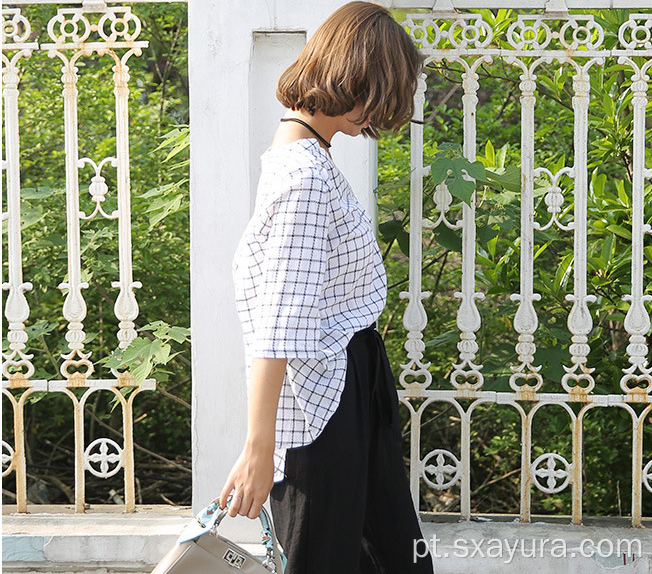 Outono 2020 camisa xadrez preto e branco feminino