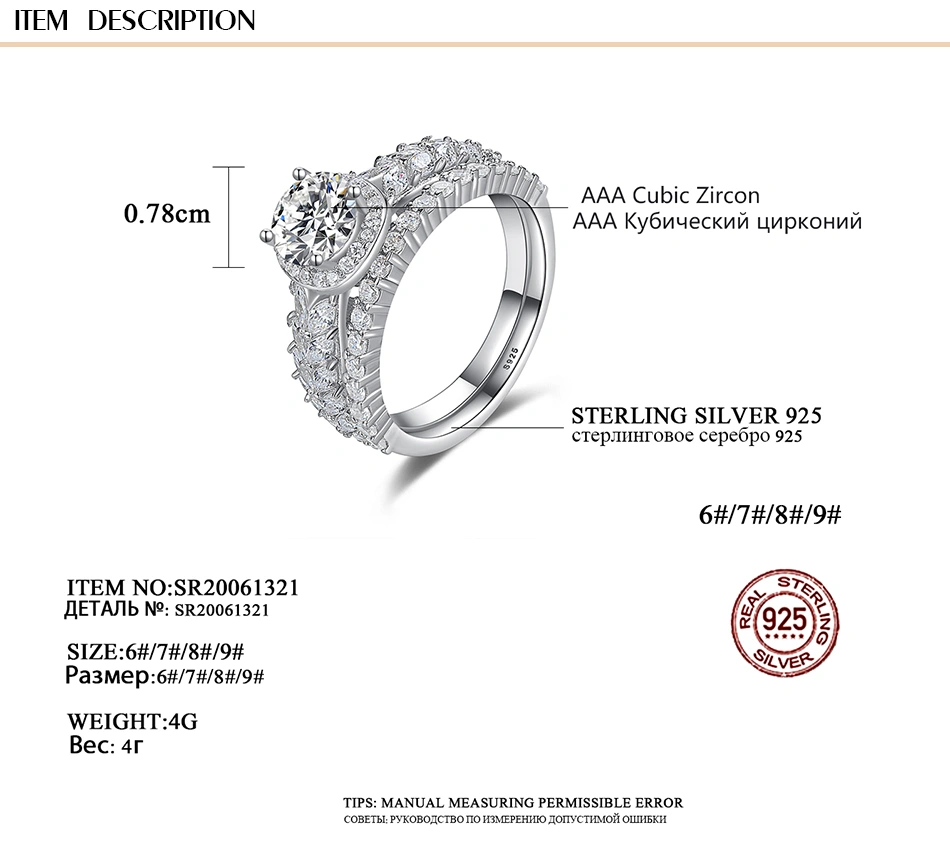 Shinning Classic Round S925 Silver Cubic Zirconia Wedding Ring