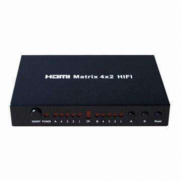 Hi-Fi 4 x 2 HDMI Matrix, Access to Four HDMI Sinks with Stereo Audio Output, Using Four HDMI Sources