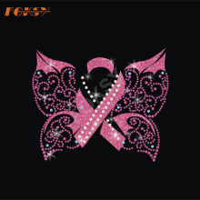Butterfly Pink Ribbon Iron on Rhinestone Transfer