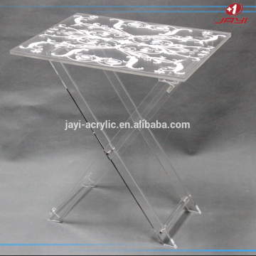 White decorated clear acrylic TV tray folding coffee table tv tray