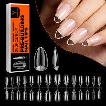 YOKEFELLOW Almond Pre-building Nail Tips - 14 Sizes, 280PCS Clear Soft Gel Tips for Manicure
