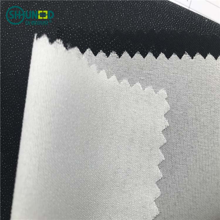 Chinese supplier for garment enzyme washed double dot pa coating 30D water jet low stretch plain weave woven fusible interlining