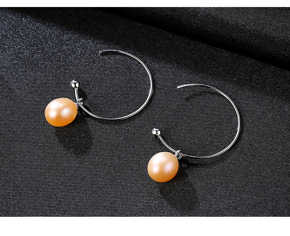 Fashion Big Circle 925 Sterling Silver Freshwater Pearl Drop Earrings