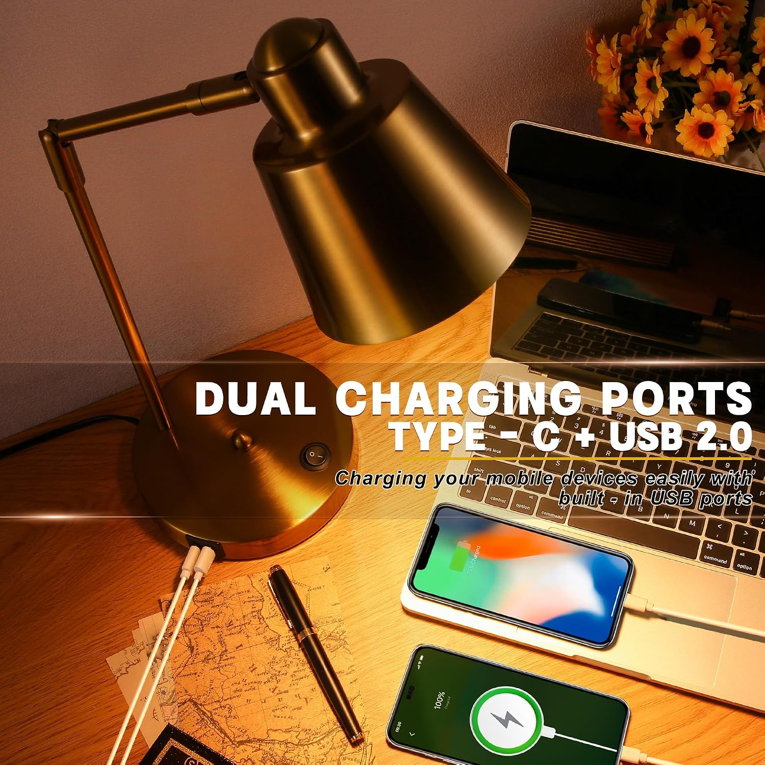 Metal LED Desk Lamp Dual USB Swivel Arm 3000K (6) Metal LED Desk Lamp Dual USB Swivel Arm 3000K (6)