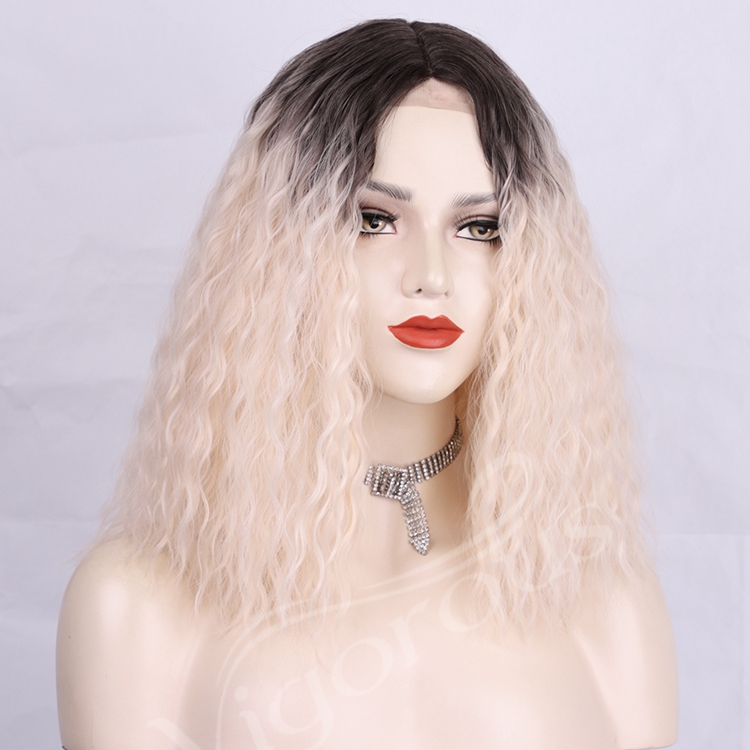 High Temperature Fiber Cosplay Daily Party Loose Wave Ombre White Short Cheap Price Black Root Synthetic Curly Hair Wig