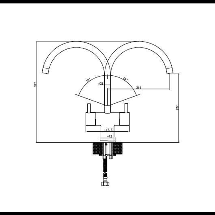 Brass two handle kitchen mixer universal swivel Simple and elegant double brass pipe kitchen mixer