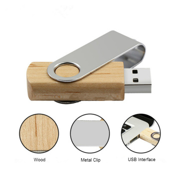 Memoria USB con clip giratorio de madera