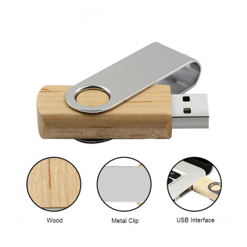 Memoria USB con clip giratorio de madera