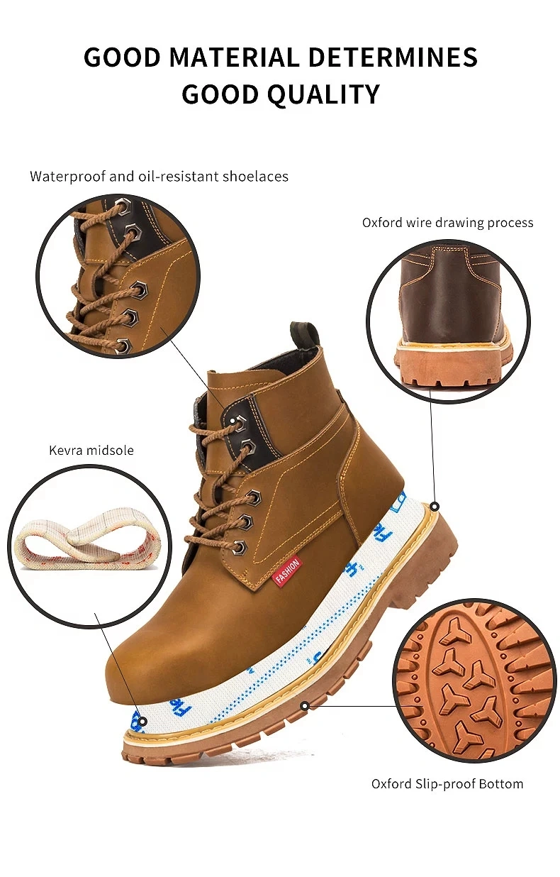 Custom Leather Waterproof Wear-Resist Rubber Outsole Men Boots