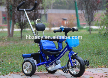 metal frame baby tricycle with color canopy and control handle children tricycle