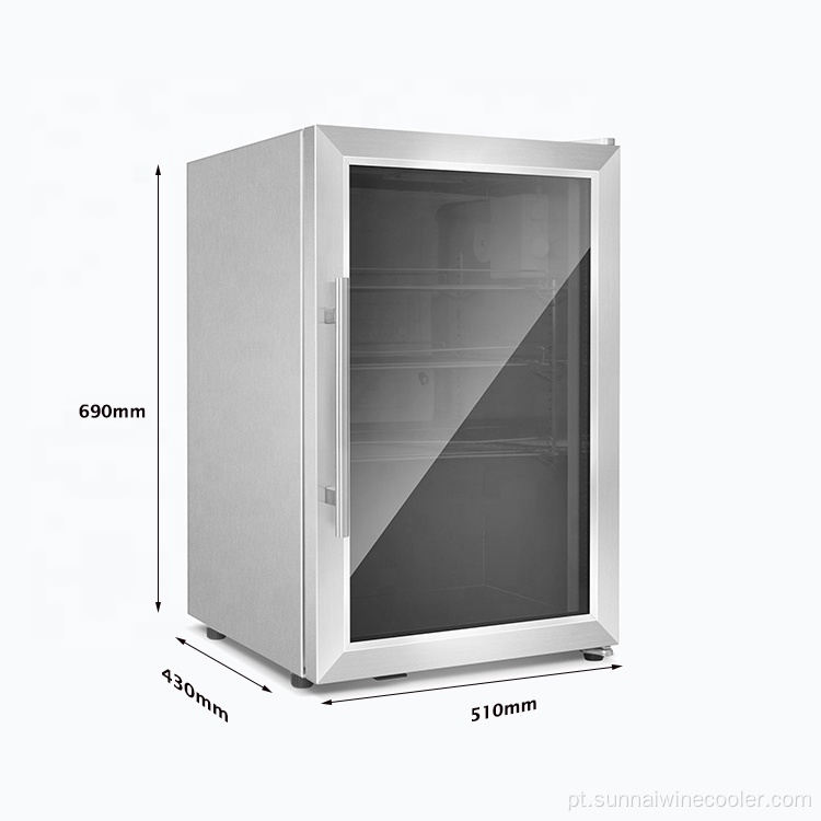 66L de aço inoxidável Porta de vidro mini bebida refrigeradora