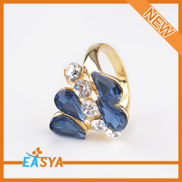 New Fashion Blue Rhinestone Gold Metal Ring