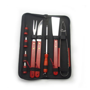 wooden handle bbq tools set in zipper bag