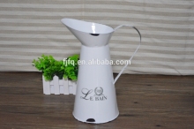 Water Jug Pitcher Enamel Metal Vase Flower Planter Vintage Home & Garden Decor