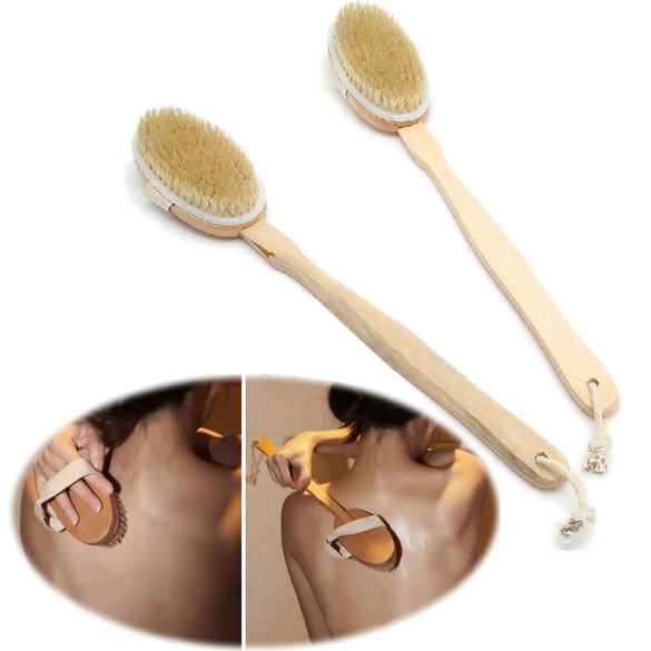 Dry brush sisal long handle bath brush wooden body brush