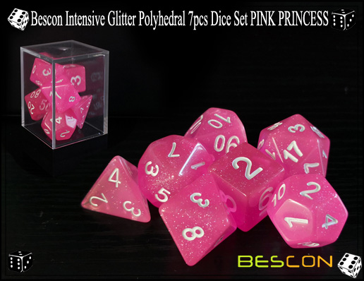 Bescon Intensive Glitter Polyhedral 7pcs Dice Set PINK PRINCESS-2