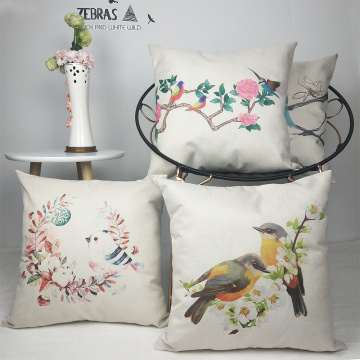 Set of Birds Flower Throw Pillow Covers Chinese Ink Painting Spring Decorative Cushion Cover Pillow Case for Sofa Bedroom Car Co