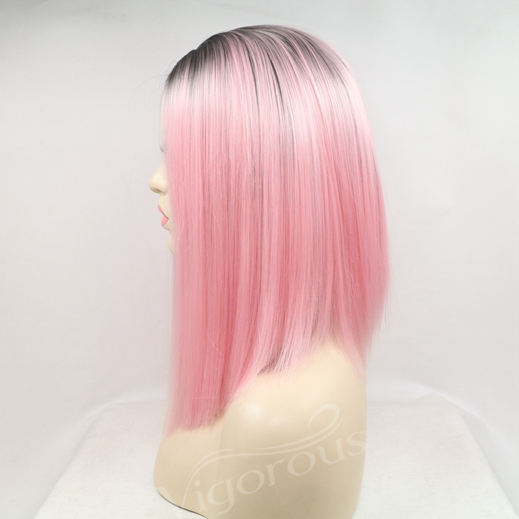 Vigorous ombre short bob blonde premium high quality straight wholesale black women synthetic hair wigs with lace front