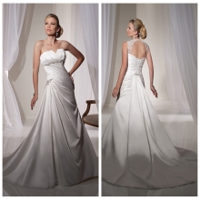 sex satin white beaded detachable straps wedding dress 2015