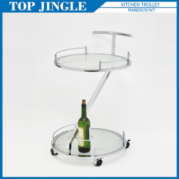 2-tier Round Glass Trolley And 2pcs Wine Rack