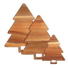 Christmas Tree Acacia Kitchen Cutting Board with Wine Holder