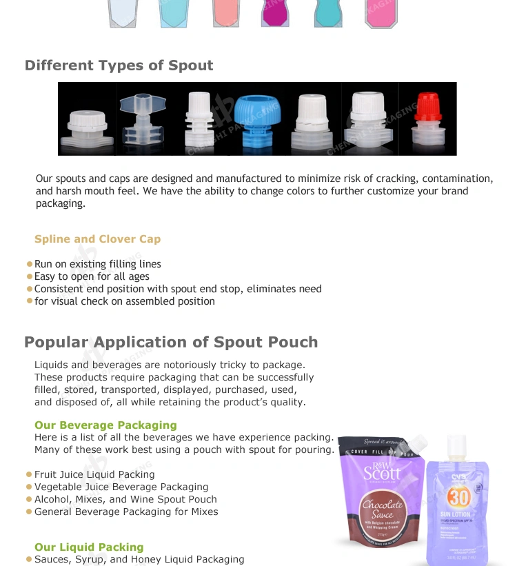 Doypack Packaging Food Jams Fruit Juice Water Liquid Packaging Aluminum Foil Spout Pouch Bag with Logo Printing
