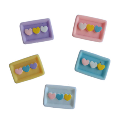 Resin Three Heart On Plate Kawaii Dollhouse Play Toys Flat Back Cabochon Beads Kids DIY Craft Gifts